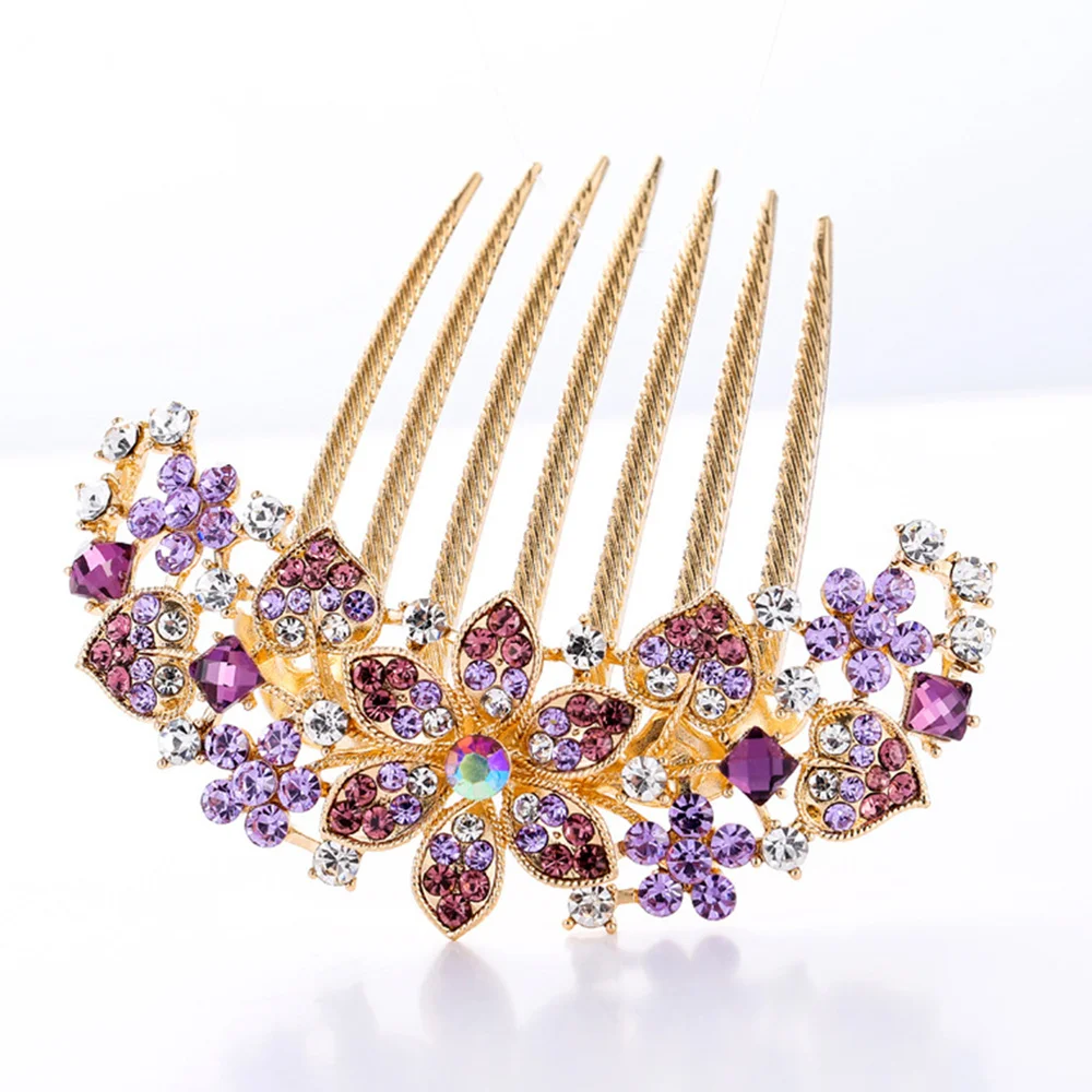 

Fashion Alloy Hair Comb Crystals Headdress Floral Rhinestones Bride Hair Accessories Bridesmaid Hair Decoration (Purple)