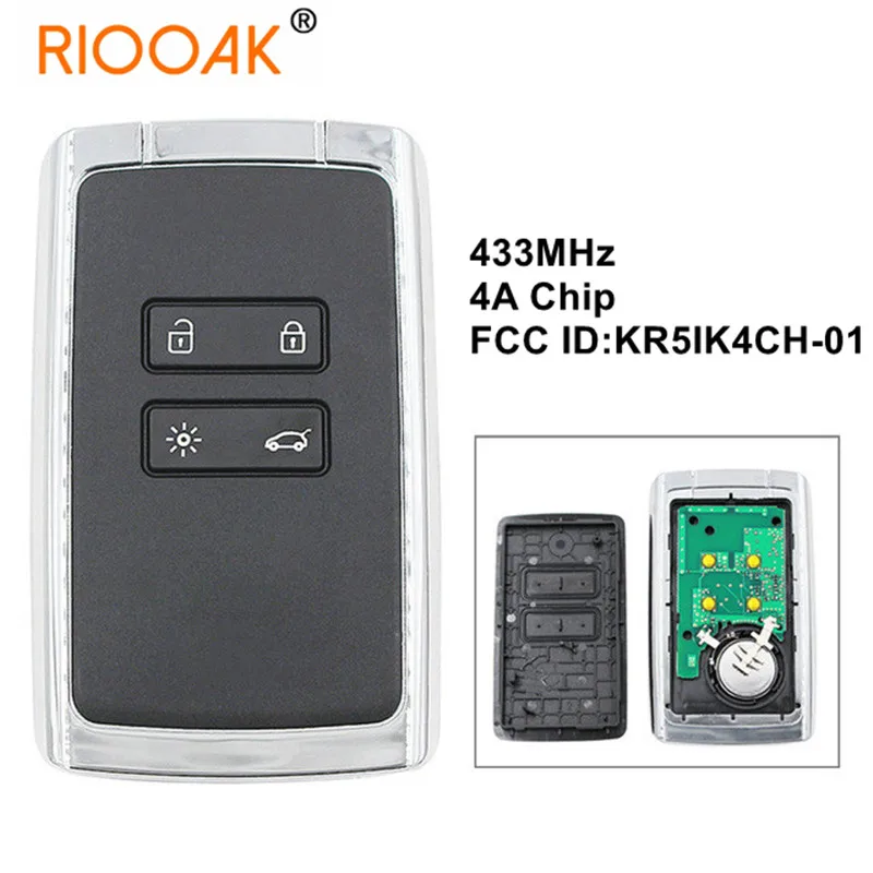 4 кнопки дистанционного Smart ключи 433 МГц 4A чип FCCID: KR5IK4CH 01 для Renault Espace 5 Megane талисман