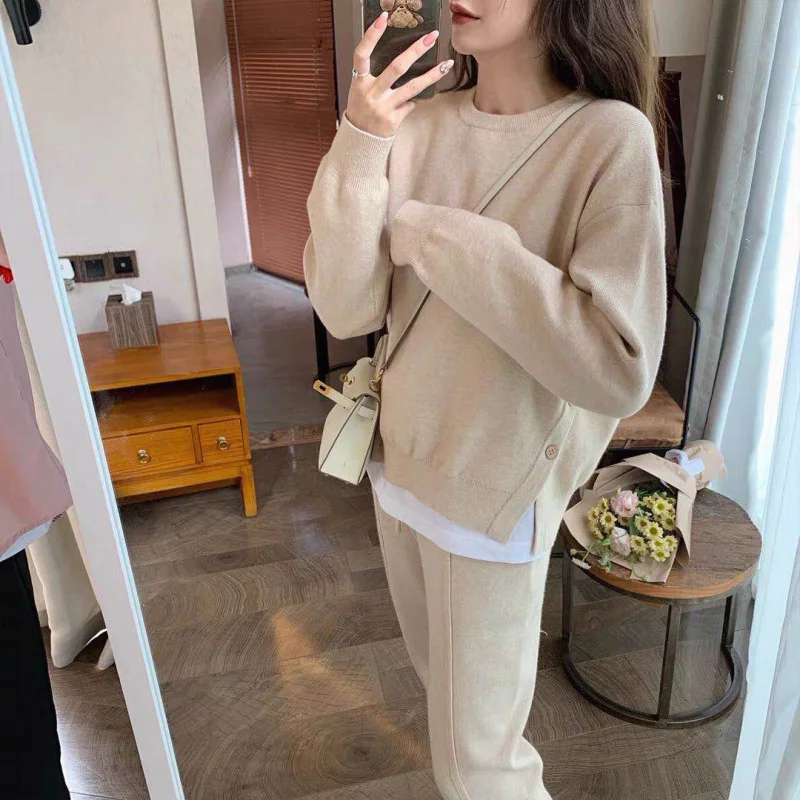 Повседневный Спортивный модный вязаный костюм для женщин 2021 новый стиль в