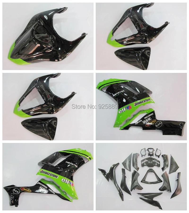 

100%NEW+ Free Custom Fairing Kit FOR KAWASAKI NINJA ZX 6R 636 07 08 ZX-6R 07-08 ZX6R 2007 2008 ZX 6R 07 08 Fairings Green Black