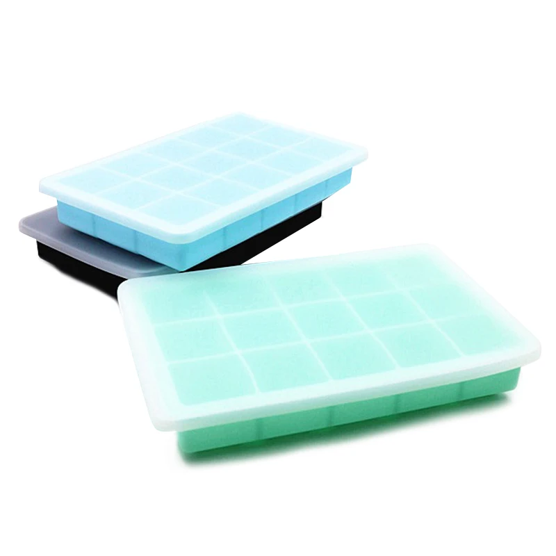 

Ice Cube Tray With Lid 15 Grid Food Grade Silicone Fruit Ice Cube Maker DIY Creative Small Ice Cube Mold Square Shape Kitchen