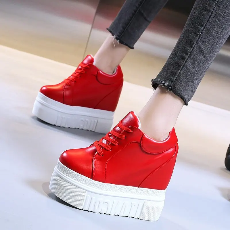 Кроссовки женские на высокой платформе 12 5 см утепленный мех Вулканизированная