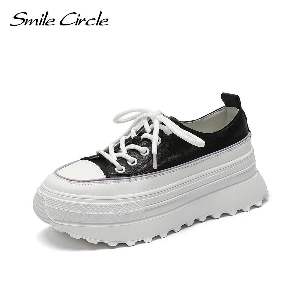 

Smile Circle/женские белые кроссовки на плоской платформе; Модные Повседневные кроссовки на толстой подошве 6 см; Женская обувь; 2021