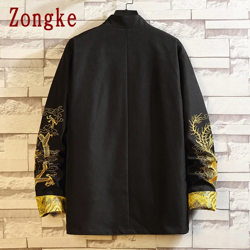 Zongke с вышивкой дракон зимняя мужская куртка 2021 Японская уличная одежда для
