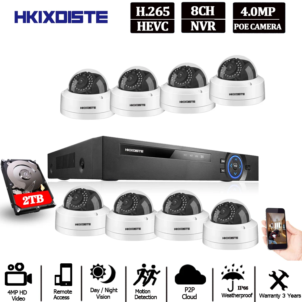 H.265 POE NVR 8CH IP камера 16CH 5MP система 8pcs 48V Superclear 4MP купольная безопасности комплект