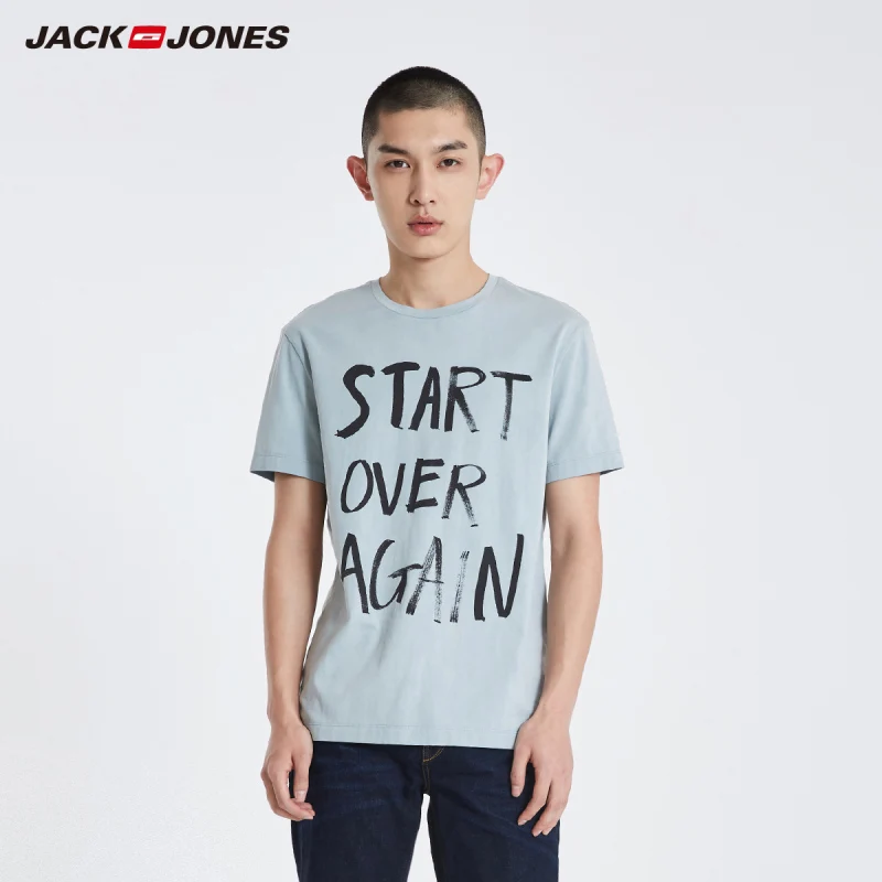 Мужская футболка с короткими рукавами JackJones 100% хлопок буквенным принтом прямой