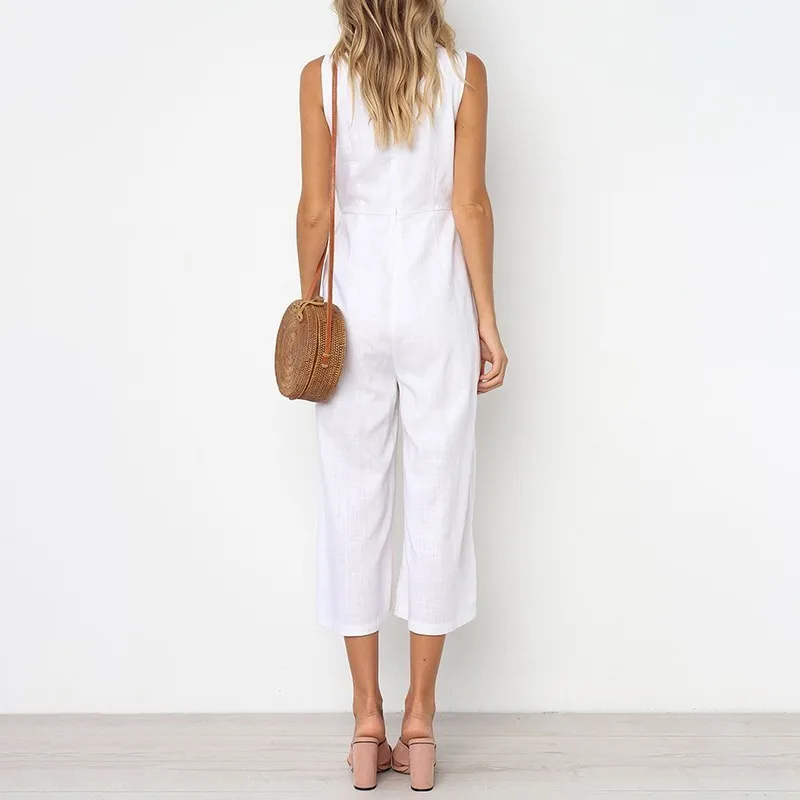 Летний Повседневный Однотонный женский комбинезон CHICEVER с V образным вырезом на