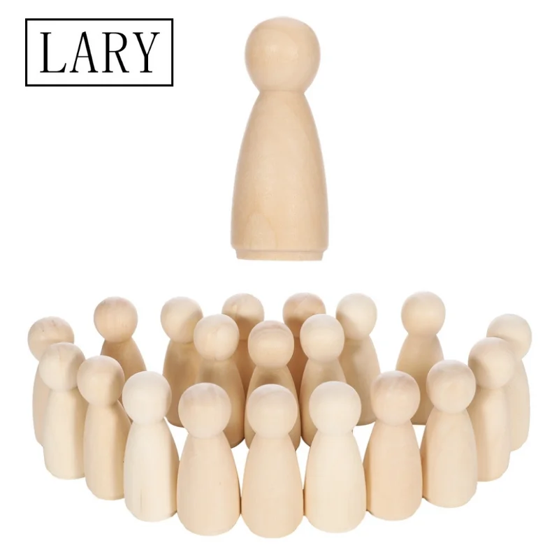 

LARY 50pcs Unfinished Wooden Peg Dolls DIY Color Painting Kids Birthday Gifts Doll Bodies Decorations 33mm/43mm/53mm/65mm