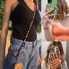 Длинная цепочка для телефона из мягкой керамики с бусинами, веревка для телефона с защитой от потери, шнурок в богемном стиле с сердечками, звездами, цветами, ручная работа, бижутерия