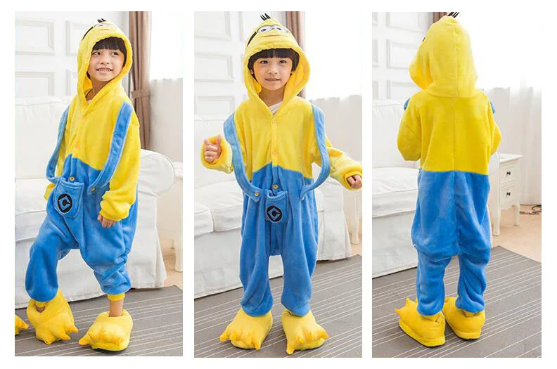 Пижама с аниме для детей, комбинезон для мальчиков и девочек, комбинезон, желтый, милый, фланелевый, теплый, с капюшоном, одежда для сна, вечерние, для ролевых игр