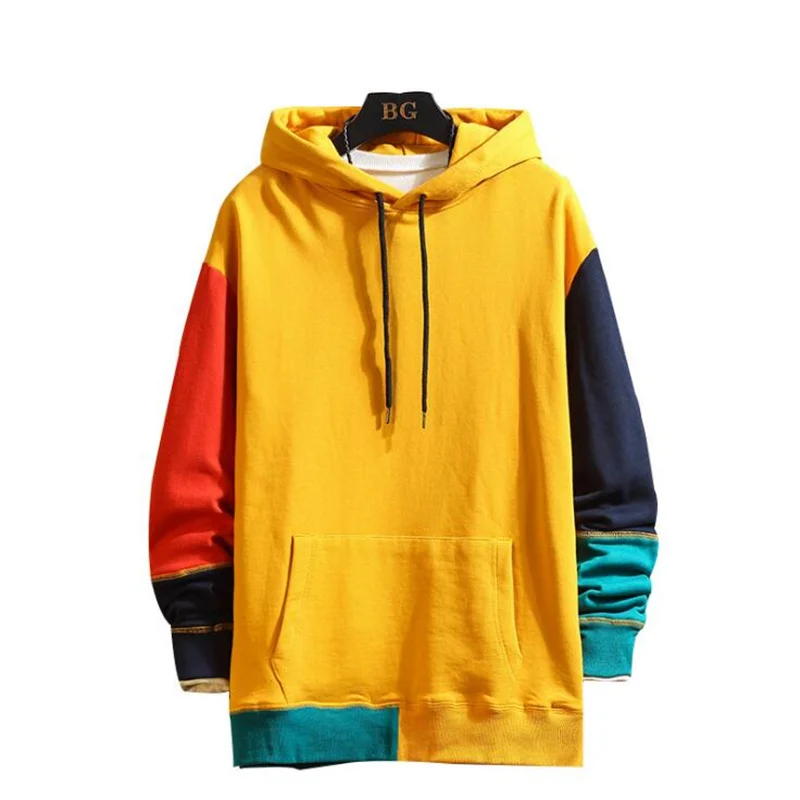 

2021 Color Patchwork Contrast Color Hoodie Men's Spring Autumn Casual Hooded Sweatshirt Plus Size 5XL
