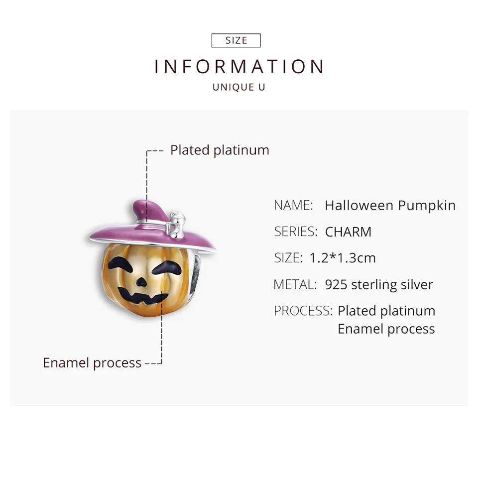 BISAER Halloween Pumpkin Charms 925 Sterling Silver Playful Pendant Beads Fit DIY Bracelet Necklace For Women Jewelry | Украшения и