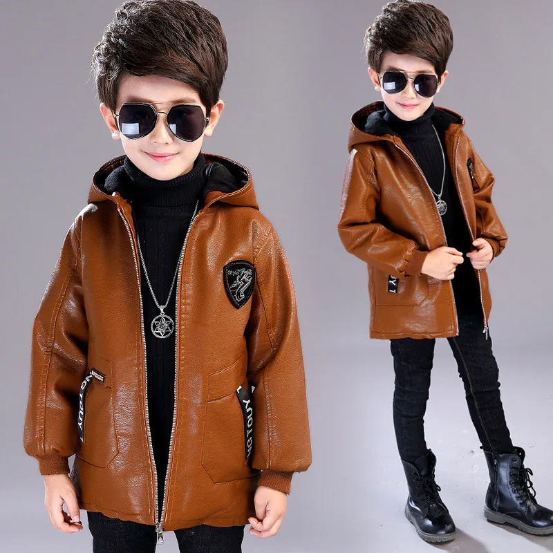 

fashion boy leather jacket coat gentleman hooded thick coat jacket for 3-12years boys kids jacket coat clothes outerwear