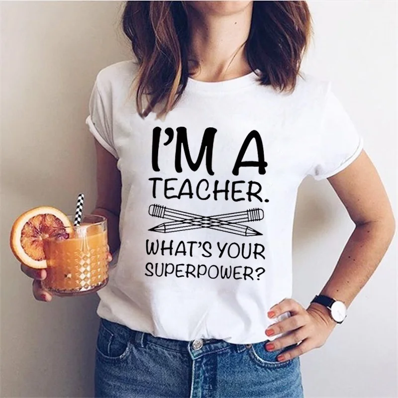 Я учитель какая у вас Суперсила? Забавные принты с надписями женская футболка