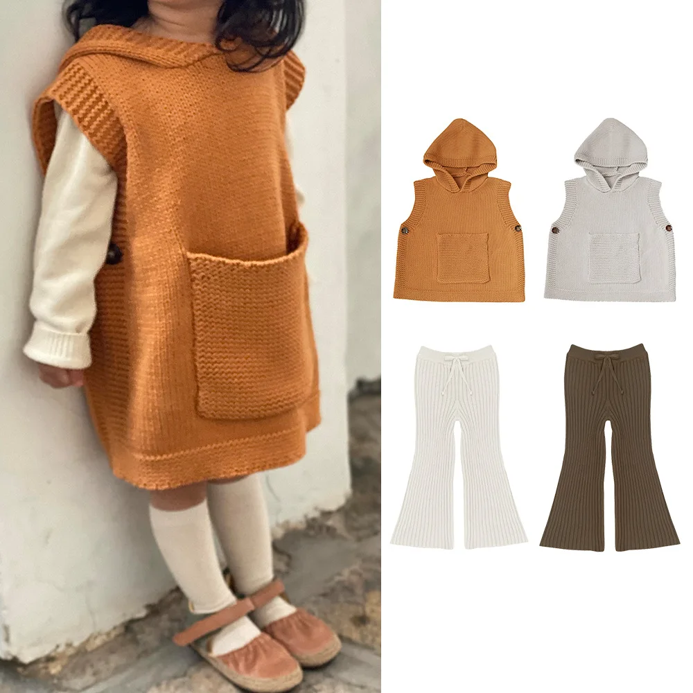 

Spring Autumn Kids Girls Boys Sweater Hoodies Vest Dress Baby Girls' Versatile Wide Leg Pants Loose Top Clothing
