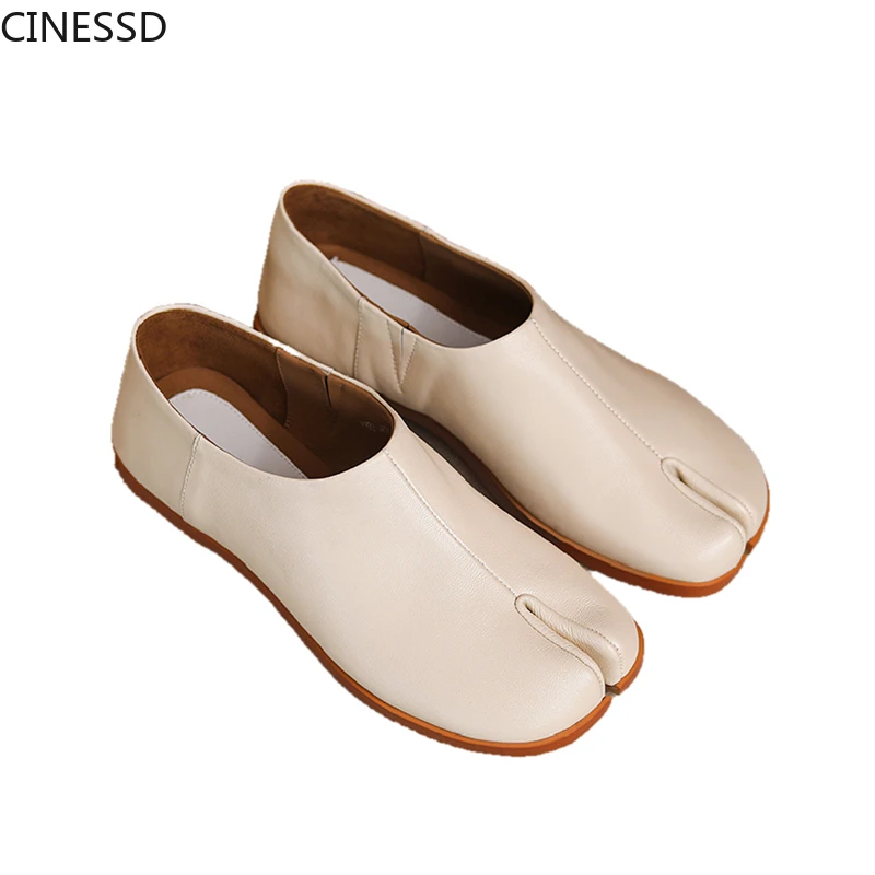 

Women Split Toe Cow Leather Ninja Tabi Loafer Geunine Leather Flats MM6 Shoes Woman Soft Slip-On Real Leather Pumps Shoes