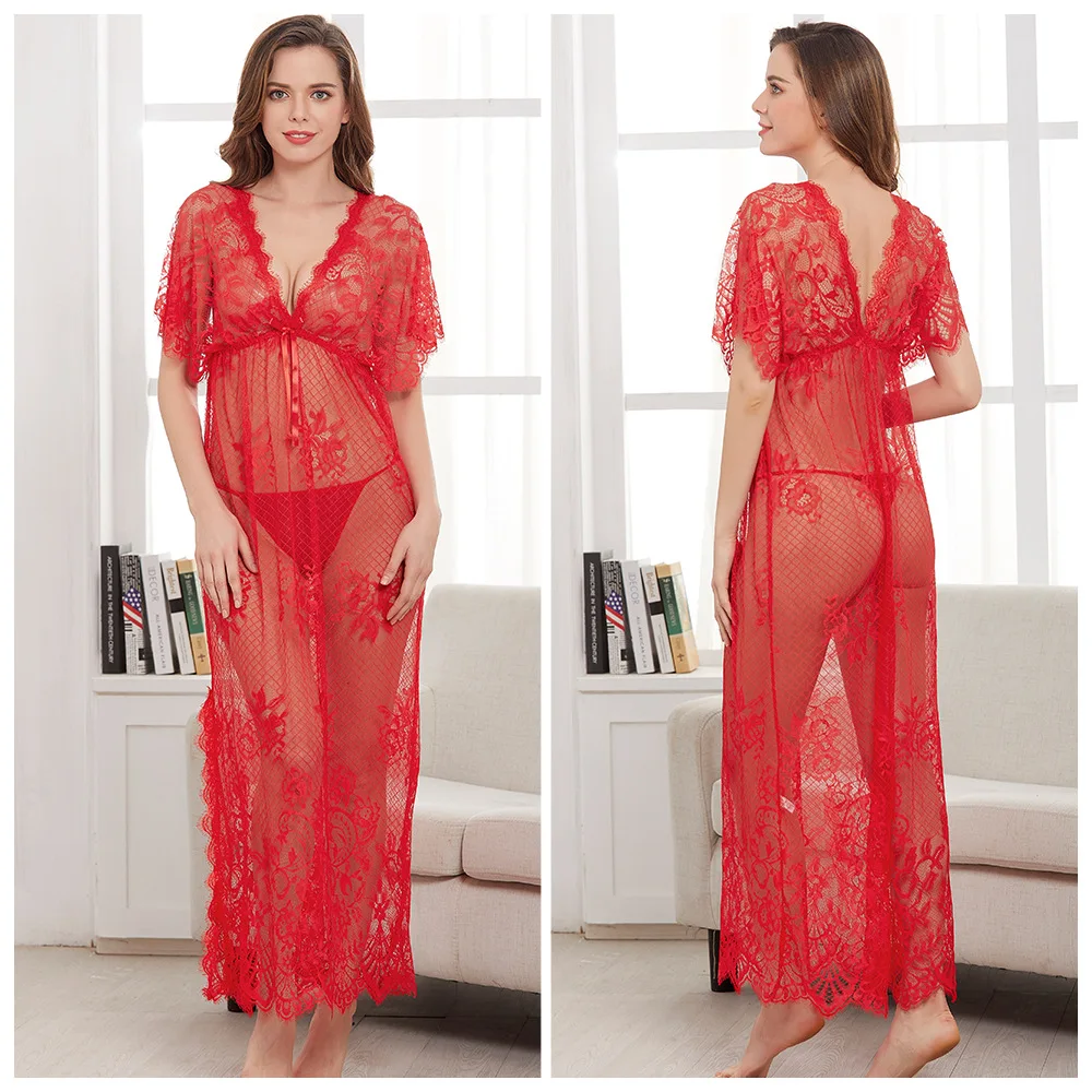 

New Women Pyjamas Sexy Lace Night Dress Female Lingerie Nighty Dress Girl Sleepwear Long Skirt Nightgown Nightwear, Size M-XXXL