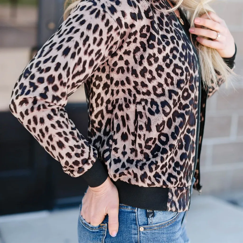 Сексуальные леопардовые повседневные куртки для женщин весенне-осенняя Базовая