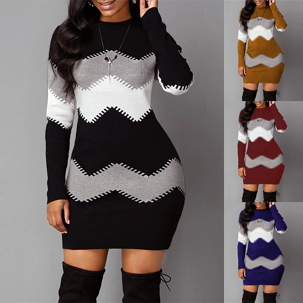

Woman Dress 2021 Spring Autumn Long Sleeve Mini Dress Women Casual Plus Size Slim Patchwork Office Pencil Bodycon Dresses 5XL