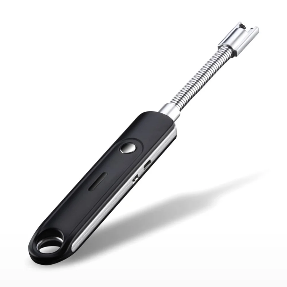 Черный USB импульсный шланг электрическая зажигалка перезаряжаемая беспламенная Lgnition пушка ветрозащитная беспламенная для приготовления пищи кемпинга - Цвет: Черный