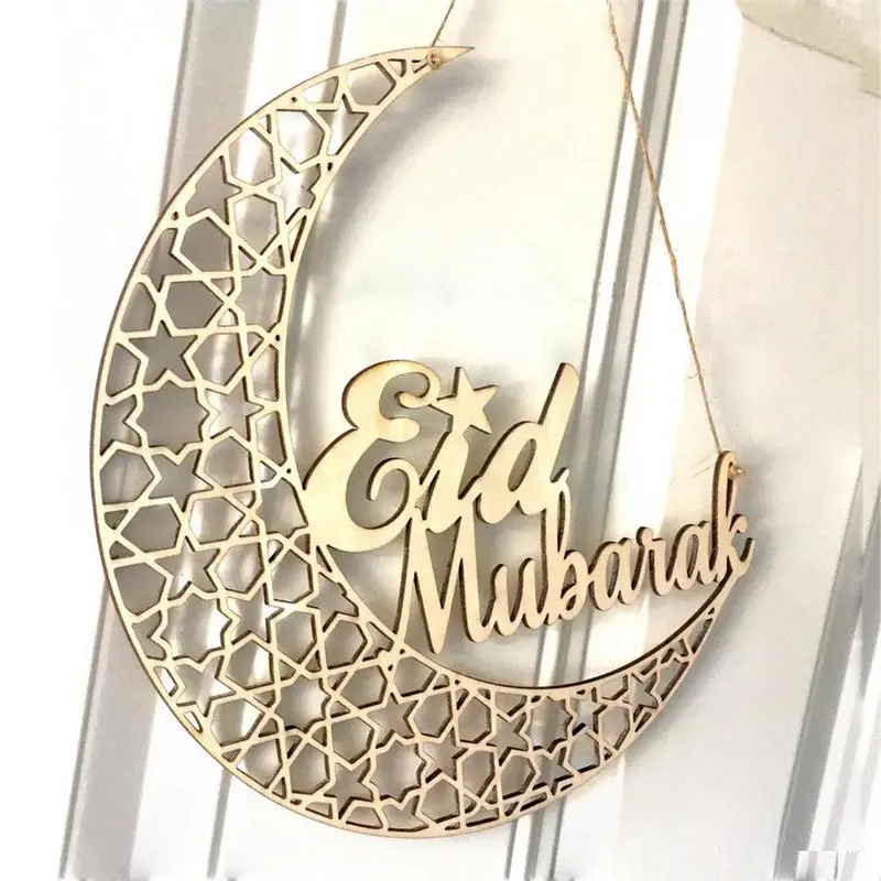 

Ramadan Eid Mubarak Wooden Plaque Moon Islam Muslim Eid Mubarak Hanging Pendant Decoration For Home DIY Hollow Party Supplies