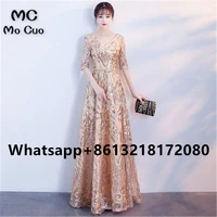 elegant 2021 champagne evening dresses a line prom gown sequined evening party dress for womens