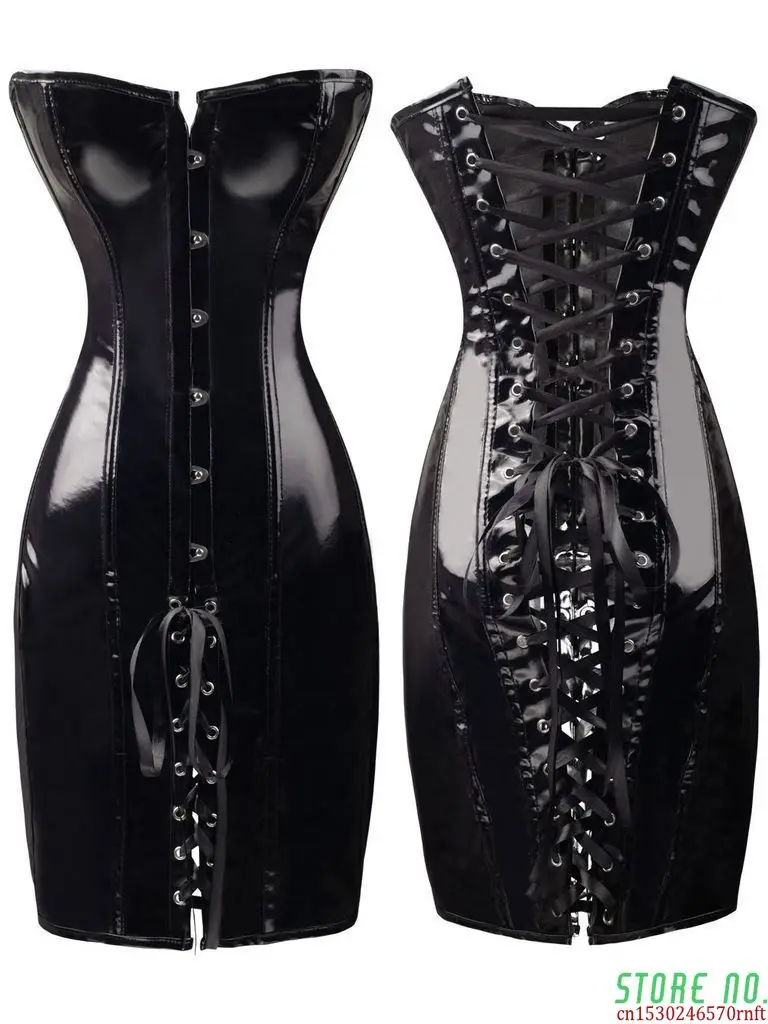 Пикантные женские черные ПВХ корсет Фетиш платье дамы госпожа обувь для ночных