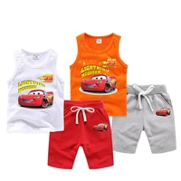 disney new 1 set childrens suit car printed vest shorts suit cotton fashion loose home comfortable unisex childrens t shirt