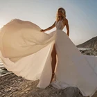 Очаровательное кружевное шифоновое свадебное платье в стиле бохо, кружевное, на тонких бретелях, с разрезом, 2021