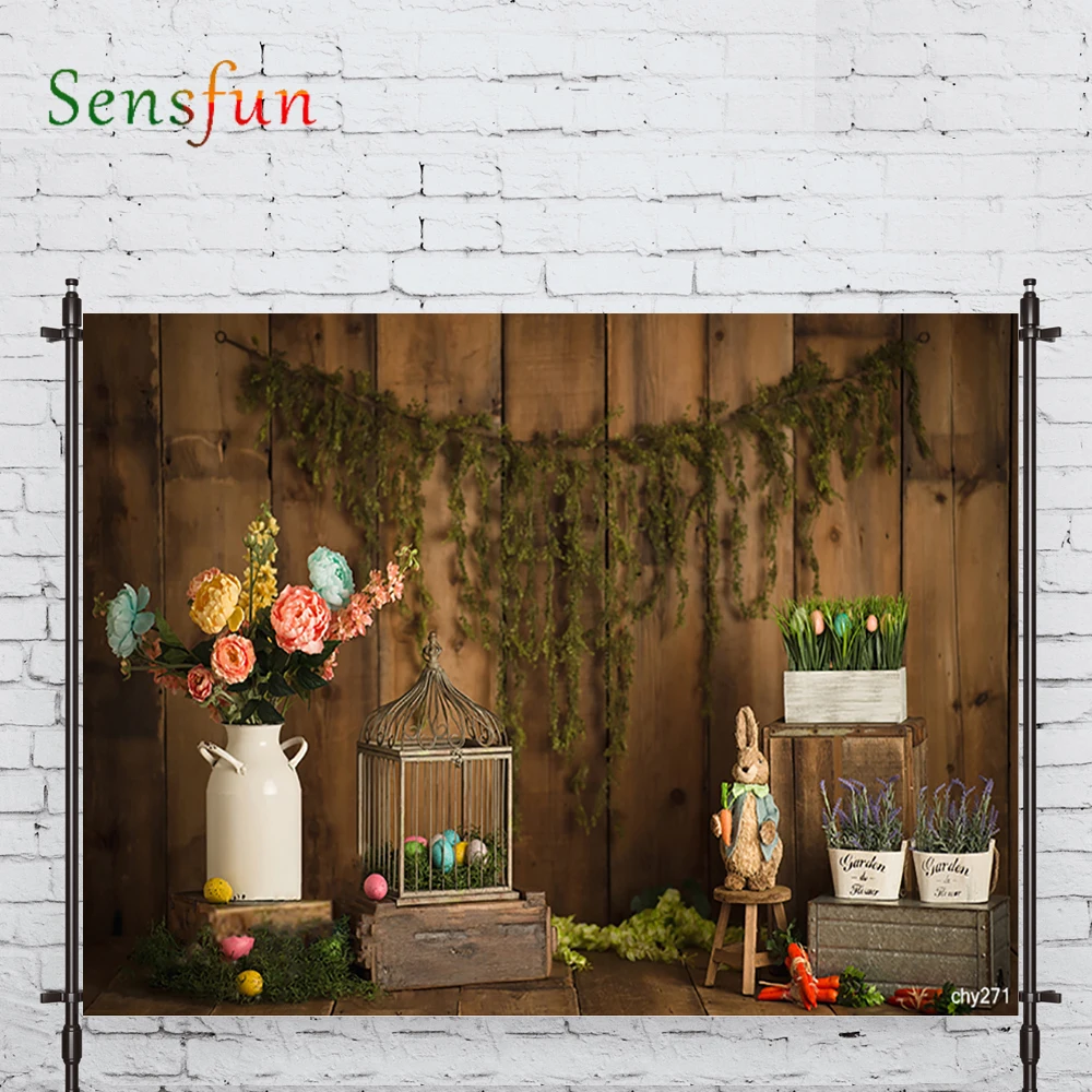

LEVOO New Photo Backdrop Vase Plant Rabbit Easter Child Background Nature Photocall Photo Studio Shoot Prop