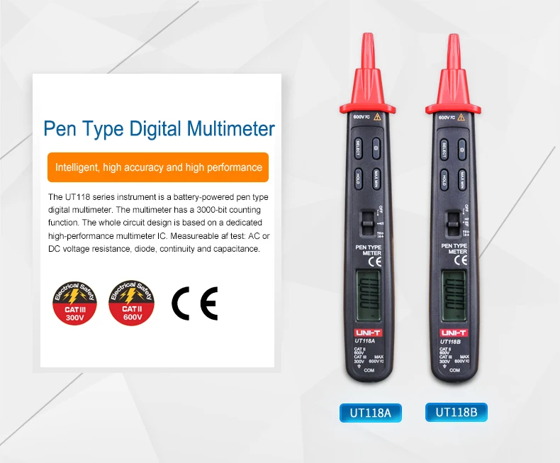 UT118B Pen Type Digital Multimeter Auto SCAN LCD backlight Non-Contact Voltage Detection 3000-Bit Counting Function AC/DC
