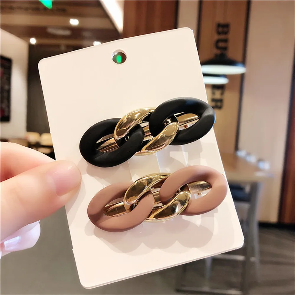 Винтажные корейские заколки для волос из акриловой смолы на цепочке французские