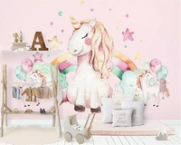 customized 3d pink nordic minimalist unicorn boys and girls childrens room background wall decorative 3d wallpaper