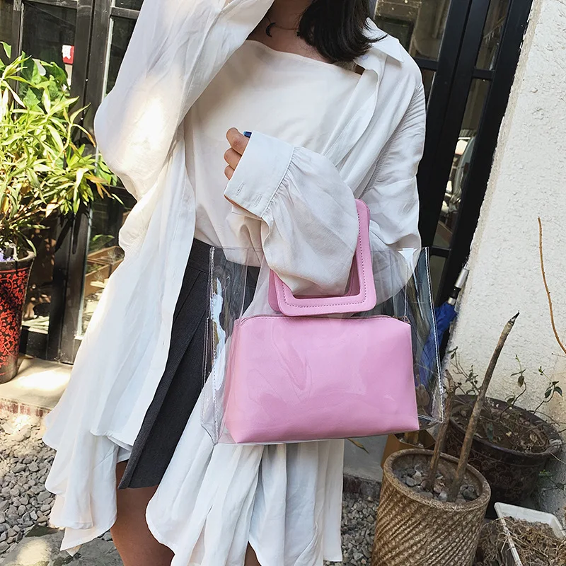 Youda Spring Fashion Simple Female Transparent Shopping Handbags Original Sweet Tote Portable Solid Color Leisure Composite Bag | Багаж и