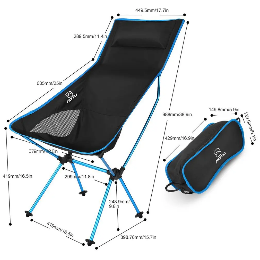 

Portable Folding Camping Chair Seat Leisure Stool Lightweight Pillows Lengthen Chair Backrest Outdoor Sport Hiking