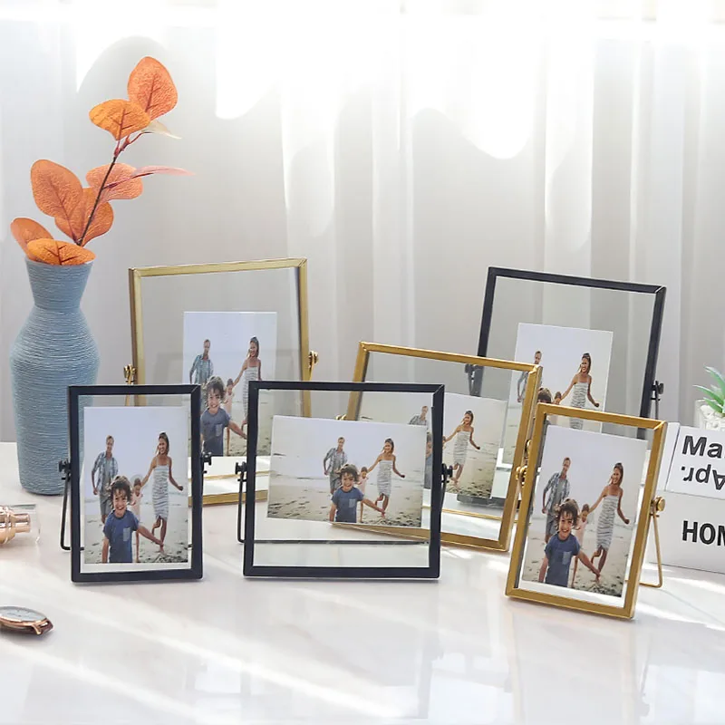 Gold Metal Glass Photo Frames For Picture Nordic Large Folding Iron Desktop Portraits Creative Home Decoration Ornament | Дом и сад