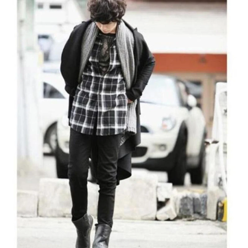 Мужская Длинная шерстяная ветровка в Корейском стиле Осень-зима