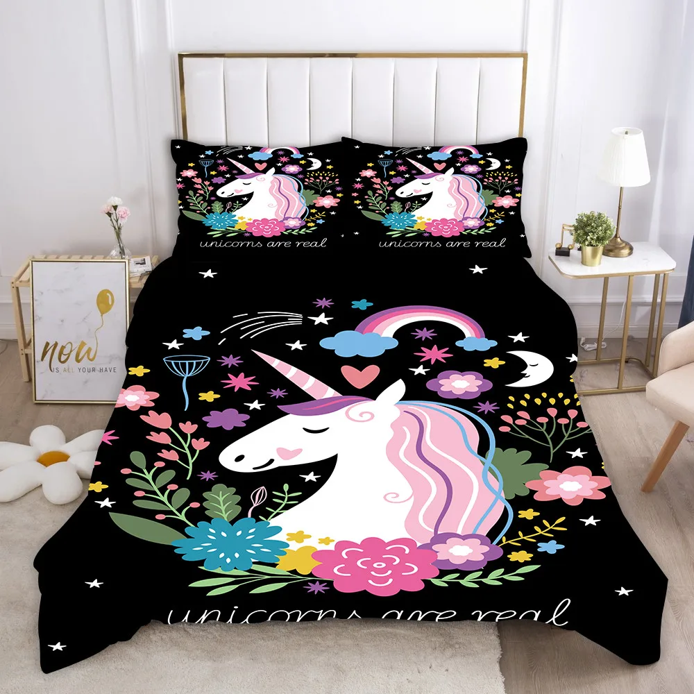 

Cartoon Pink Unicorn Bedding Set Printed Duvet Cover Sets Universe Queen King Quilt Cover Bed Linen