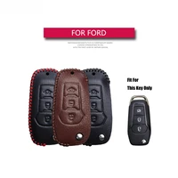best sale leather 3 button car key case cover for ford focus 2 3 fiesta mk2 mk3 mk7 mondeo mk4 key holder key parts skin shell