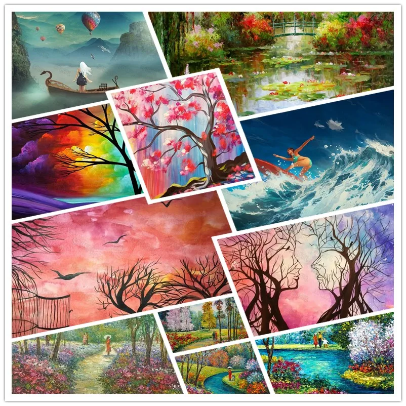 

Diy Diamond Painting Tree Branch Outline Character Side Face Creative Aesthetic Painting Color Oil Painting Flower Field Poster
