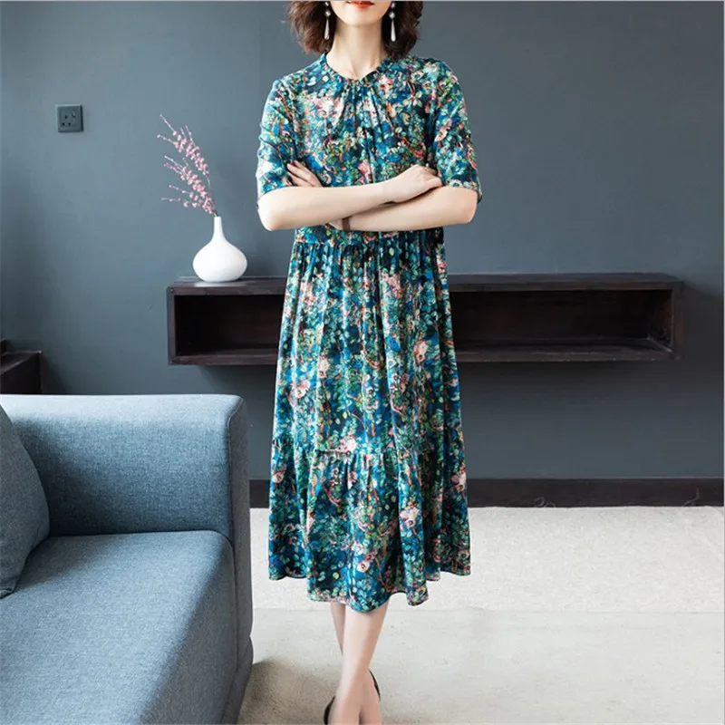 Женское длинное платье лето 2020 новое с коротким рукавом женское свободное из