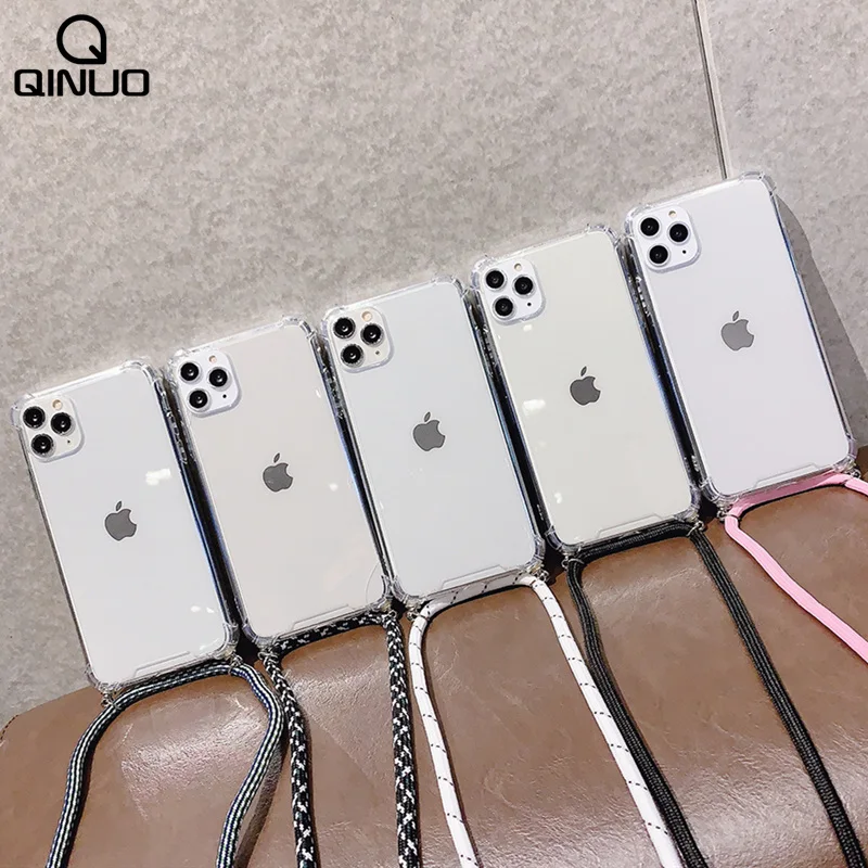 Прозрачный чехол из ТПУ для iPhone 11 Pro Max X XS XR ремешок через плечо ожерелье веревочка
