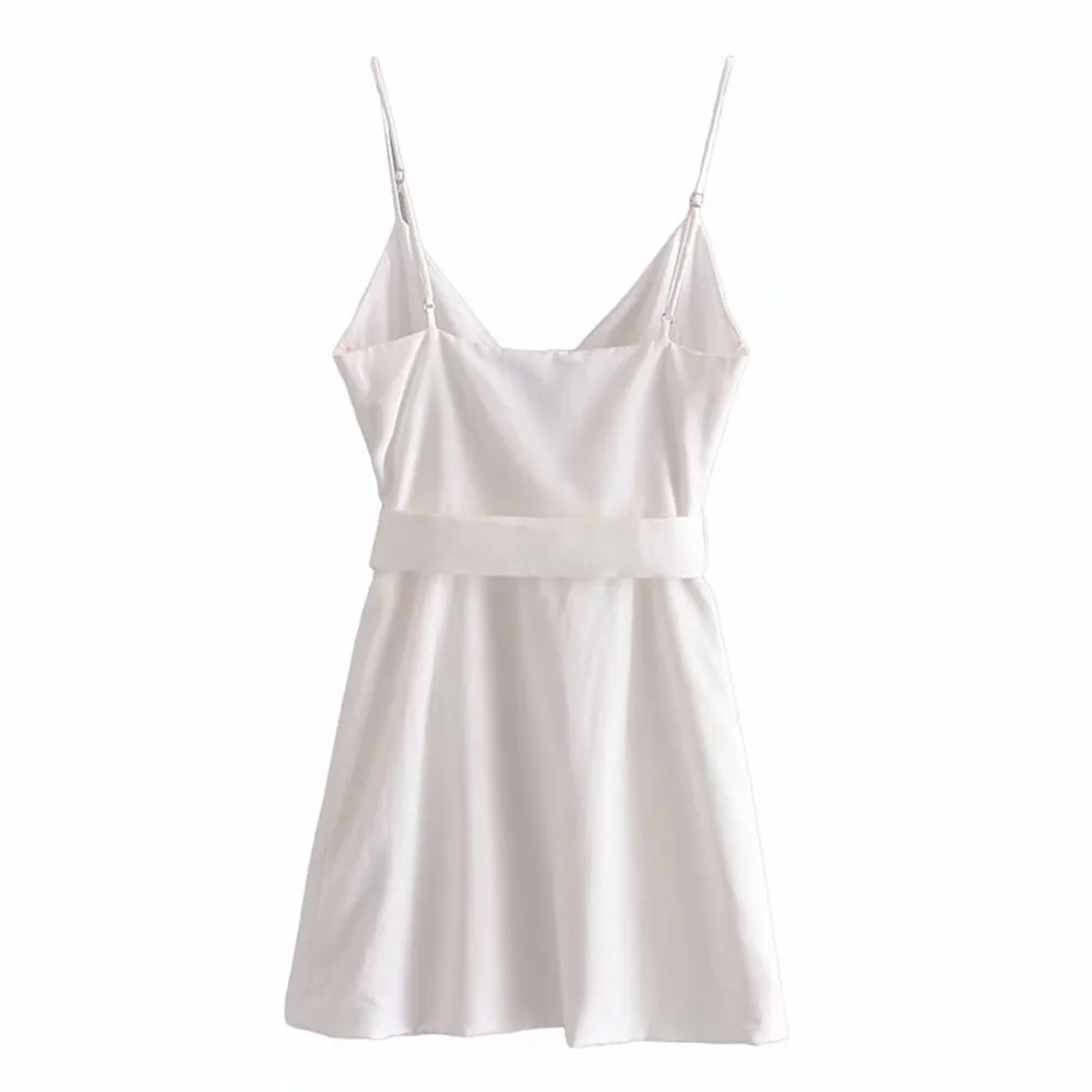 

2021 ZA Summer women's backless sexy suspender skirt irregular skirt strap white dress RA 4661115 4661/115