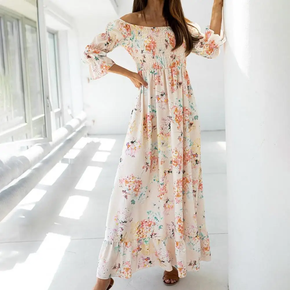 Элегантное платье с цветочным принтом длиной до щиколотки богемное облегающее