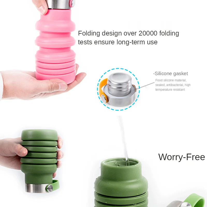 

Fitness Portable Sports Water Bottle Outdoor Silicone Folding Water Cup 550ml Silicone Foldable Sports Bottle Hydro Flask