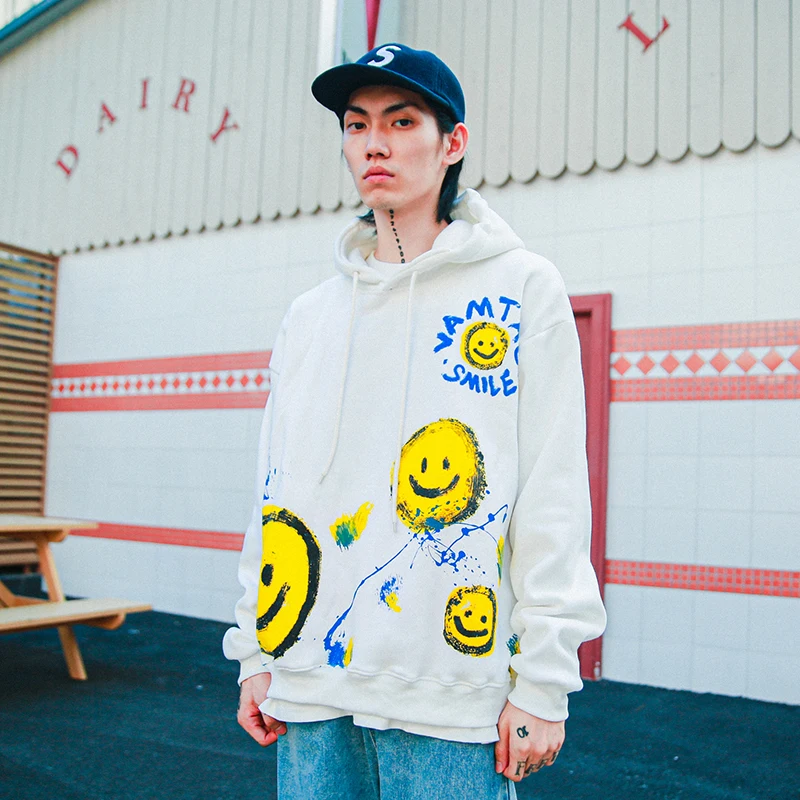 Мужская винтажная Толстовка в стиле хип-хоп с принтом смайлика толстовка