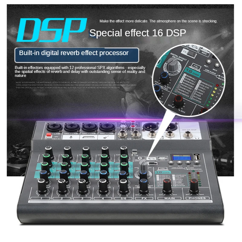 Профессиональный звуковой микшер цифровая 6 канальная микшерная консоль 16 DSP
