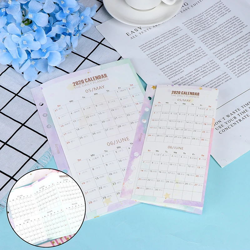 

New Creative Cute Cartoon 2020 Year Calendar Index Divider For 6 Holes Diary Binder Weekly Planner notebooks,A5 A6