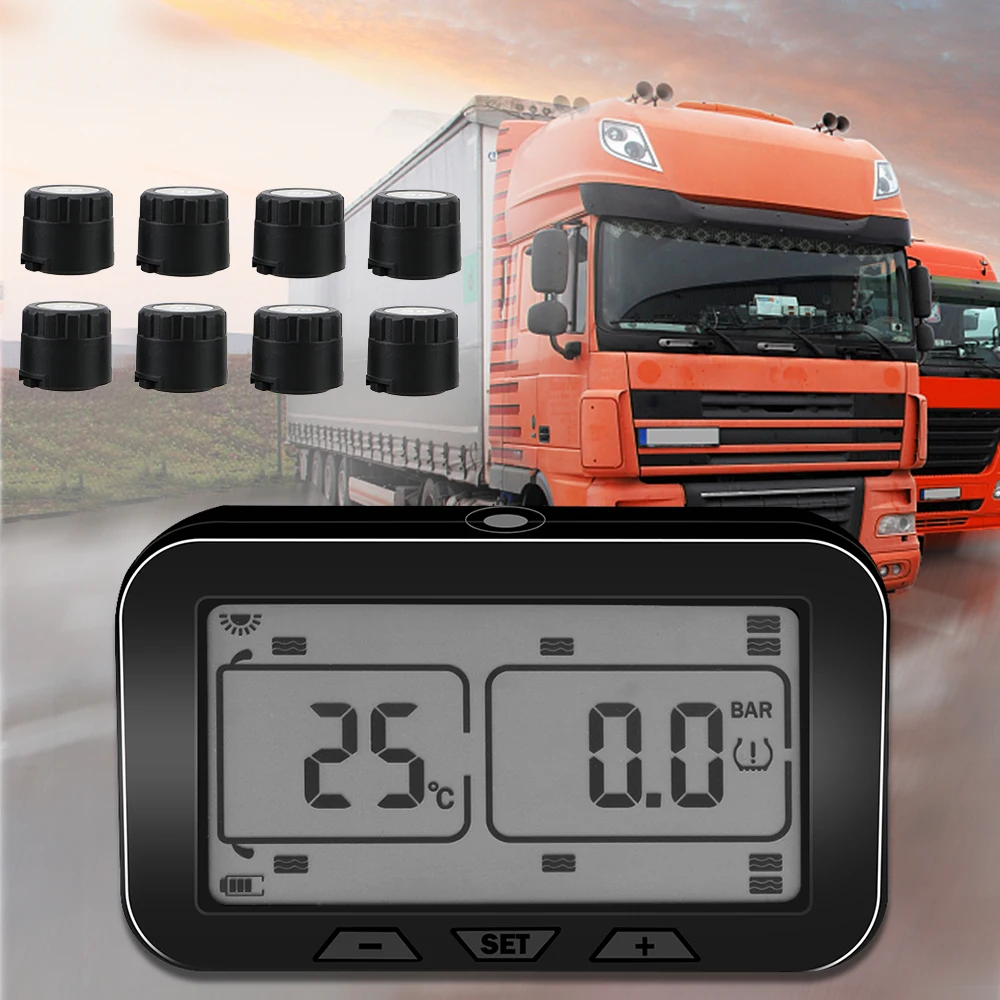 

Tyre Pressure Monitor Truck Bus Lorry Solar TPMS LCD Display 0-12bar With 8 External Sensor Tire Pressure Monitor System