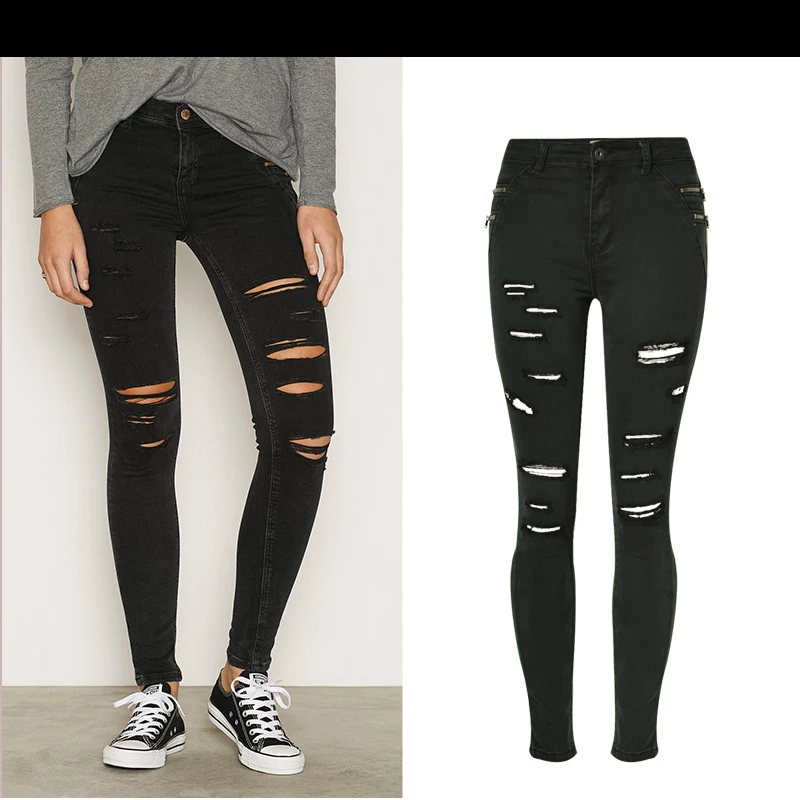 Женские узкие джинсы на молнии черные повседневные брюки карандаш большого